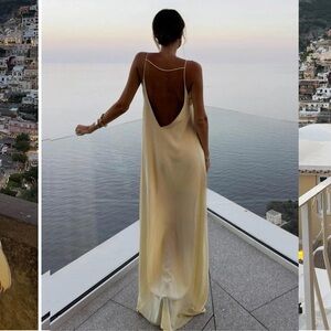 Commense Backless Vacation Satin Long Dress in Apricot